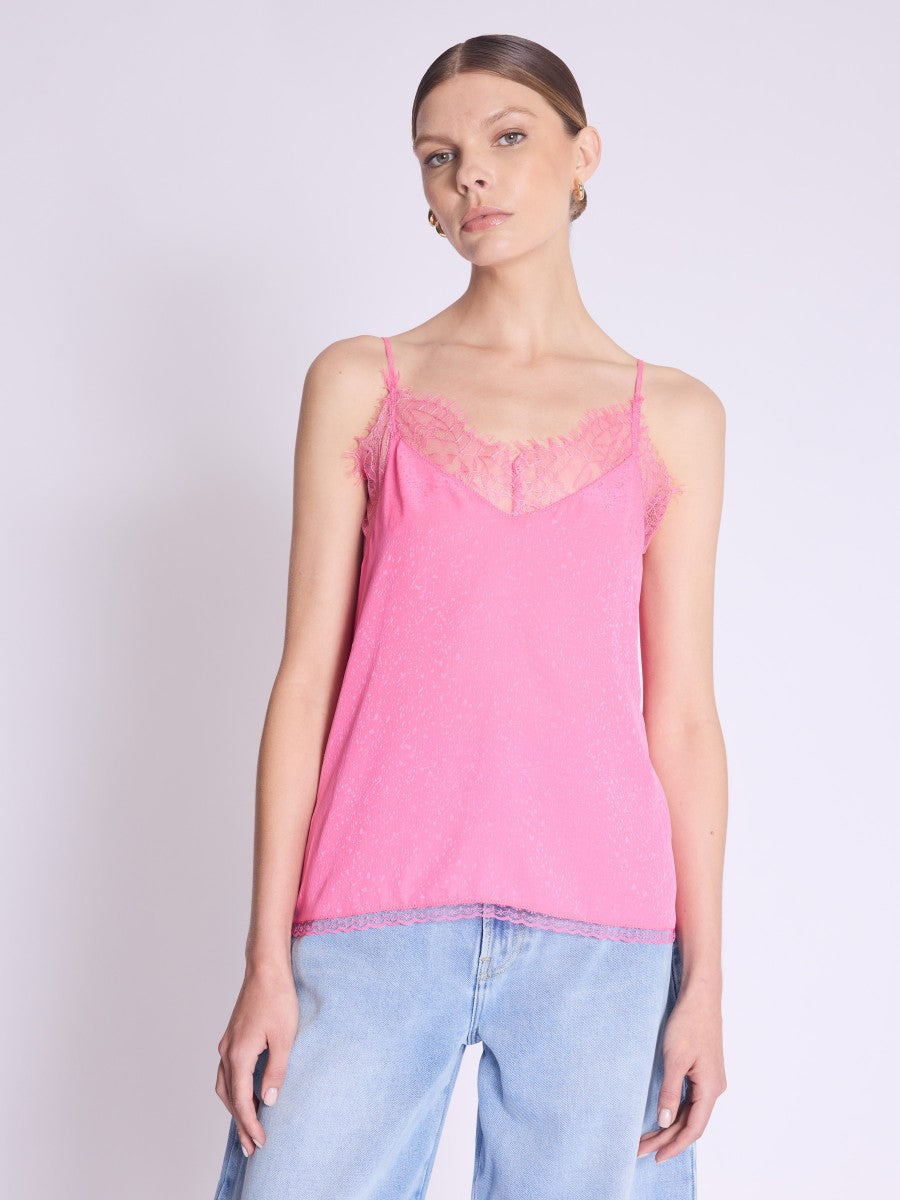 Pink lace tank top best sale