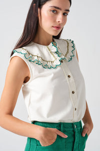 Seventy + Mochi Daisy Blouse Sleeveless in Ecru Denim