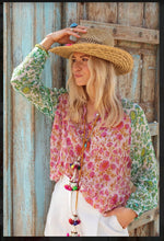 Load image into Gallery viewer, PLACE DU SOLEIL
Pink &amp; Green Floral Blouse
